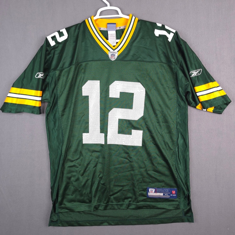 Reebok Green Bay Packers Aaron Rodgers 12 NFL Jersey Mens XL Green Yellow White